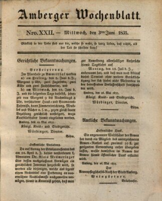 Amberger Wochenblatt (Oberpfälzisches Wochenblat) Mittwoch 3. Juni 1835