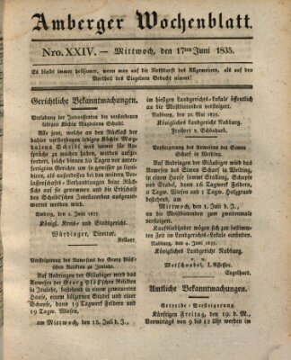 Amberger Wochenblatt (Oberpfälzisches Wochenblat) Mittwoch 17. Juni 1835