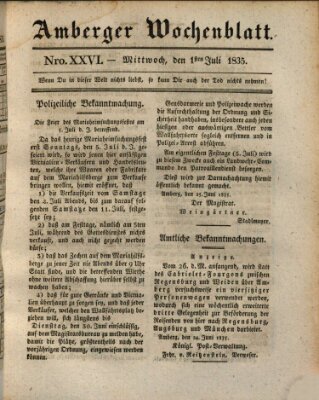 Amberger Wochenblatt (Oberpfälzisches Wochenblat) Mittwoch 1. Juli 1835