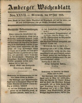 Amberger Wochenblatt (Oberpfälzisches Wochenblat) Mittwoch 8. Juli 1835