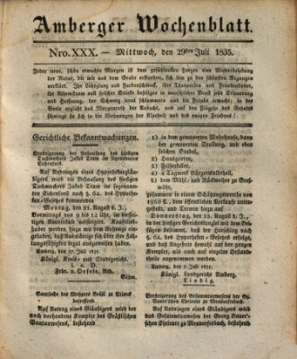 Amberger Wochenblatt (Oberpfälzisches Wochenblat) Mittwoch 29. Juli 1835