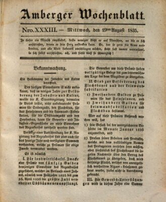 Amberger Wochenblatt (Oberpfälzisches Wochenblat) Mittwoch 19. August 1835