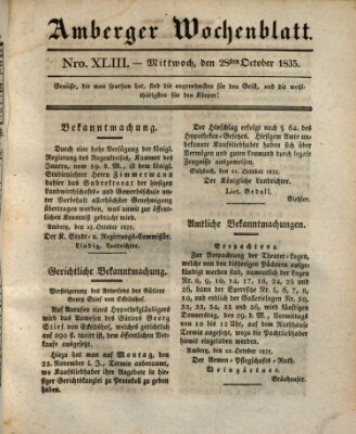 Amberger Wochenblatt (Oberpfälzisches Wochenblat) Mittwoch 28. Oktober 1835