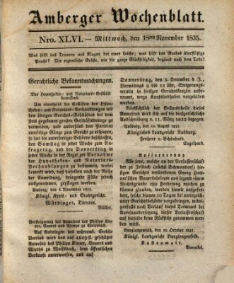 Amberger Wochenblatt (Oberpfälzisches Wochenblat) Mittwoch 18. November 1835