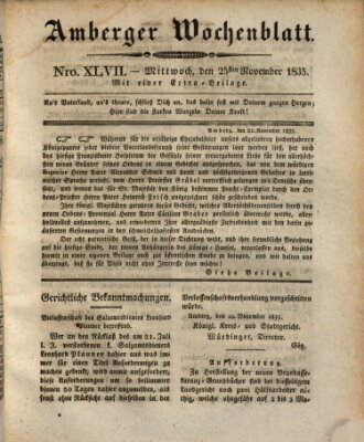 Amberger Wochenblatt (Oberpfälzisches Wochenblat) Mittwoch 25. November 1835