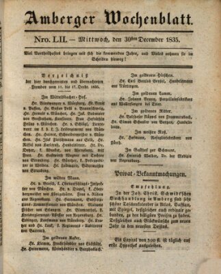 Amberger Wochenblatt (Oberpfälzisches Wochenblat) Mittwoch 30. Dezember 1835