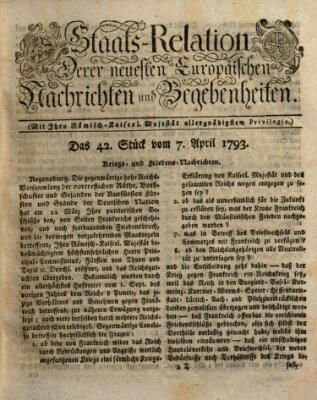 Staats-Relation der neuesten europäischen Nachrichten und Begebenheiten Sonntag 7. April 1793