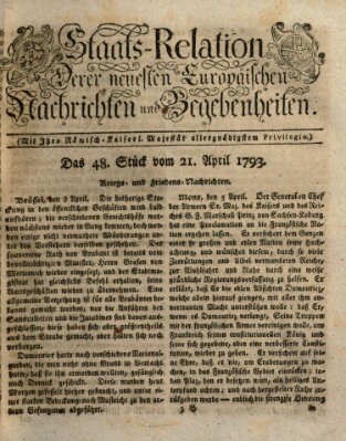 Staats-Relation der neuesten europäischen Nachrichten und Begebenheiten Sonntag 21. April 1793