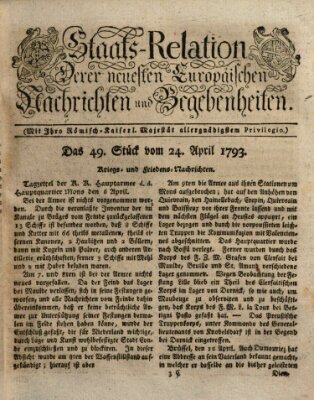 Staats-Relation der neuesten europäischen Nachrichten und Begebenheiten Mittwoch 24. April 1793