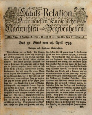 Staats-Relation der neuesten europäischen Nachrichten und Begebenheiten Sonntag 28. April 1793