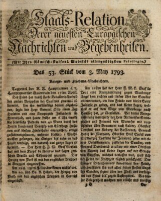 Staats-Relation der neuesten europäischen Nachrichten und Begebenheiten Freitag 3. Mai 1793