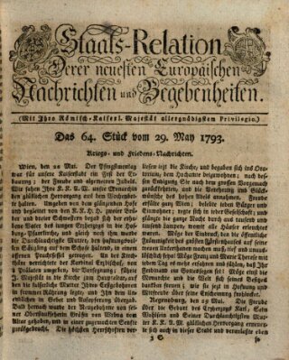 Staats-Relation der neuesten europäischen Nachrichten und Begebenheiten Mittwoch 29. Mai 1793