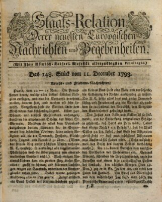 Staats-Relation der neuesten europäischen Nachrichten und Begebenheiten Mittwoch 11. Dezember 1793