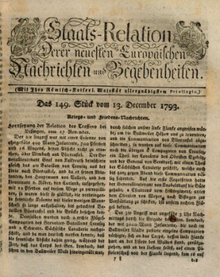 Staats-Relation der neuesten europäischen Nachrichten und Begebenheiten Freitag 13. Dezember 1793