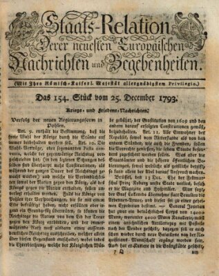 Staats-Relation der neuesten europäischen Nachrichten und Begebenheiten Mittwoch 25. Dezember 1793