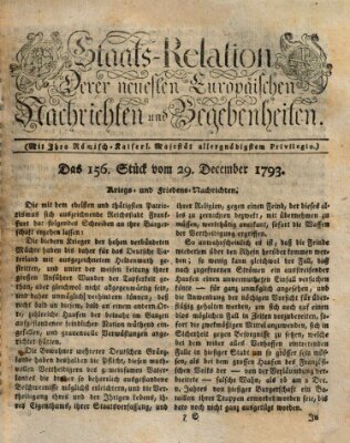 Staats-Relation der neuesten europäischen Nachrichten und Begebenheiten Sonntag 29. Dezember 1793