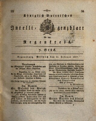 Königlich-baierisches Intelligenzblatt für den Regen-Kreis (Königlich bayerisches Intelligenzblatt für die Oberpfalz und von Regensburg) Mittwoch 12. Februar 1817