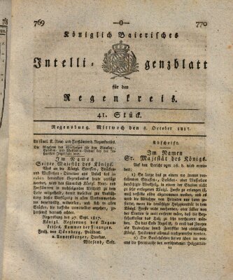 Königlich-baierisches Intelligenzblatt für den Regen-Kreis (Königlich bayerisches Intelligenzblatt für die Oberpfalz und von Regensburg) Mittwoch 8. Oktober 1817