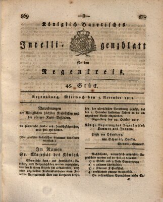 Königlich-baierisches Intelligenzblatt für den Regen-Kreis (Königlich bayerisches Intelligenzblatt für die Oberpfalz und von Regensburg) Mittwoch 5. November 1817