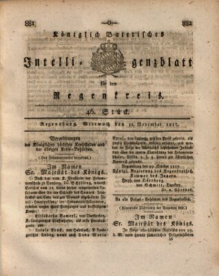 Königlich-baierisches Intelligenzblatt für den Regen-Kreis (Königlich bayerisches Intelligenzblatt für die Oberpfalz und von Regensburg) Mittwoch 12. November 1817