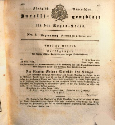 Königlich-baierisches Intelligenzblatt für den Regen-Kreis (Königlich bayerisches Intelligenzblatt für die Oberpfalz und von Regensburg) Mittwoch 4. Februar 1835