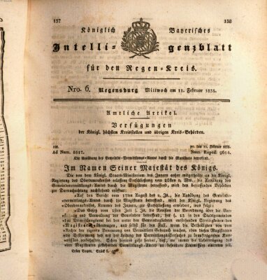 Königlich-baierisches Intelligenzblatt für den Regen-Kreis (Königlich bayerisches Intelligenzblatt für die Oberpfalz und von Regensburg) Mittwoch 11. Februar 1835