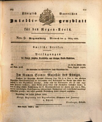 Königlich-baierisches Intelligenzblatt für den Regen-Kreis (Königlich bayerisches Intelligenzblatt für die Oberpfalz und von Regensburg) Mittwoch 4. März 1835