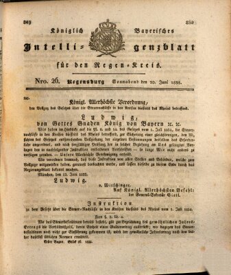 Königlich-baierisches Intelligenzblatt für den Regen-Kreis (Königlich bayerisches Intelligenzblatt für die Oberpfalz und von Regensburg) Samstag 20. Juni 1835