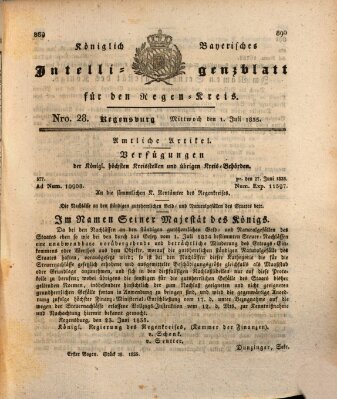 Königlich-baierisches Intelligenzblatt für den Regen-Kreis (Königlich bayerisches Intelligenzblatt für die Oberpfalz und von Regensburg) Mittwoch 1. Juli 1835