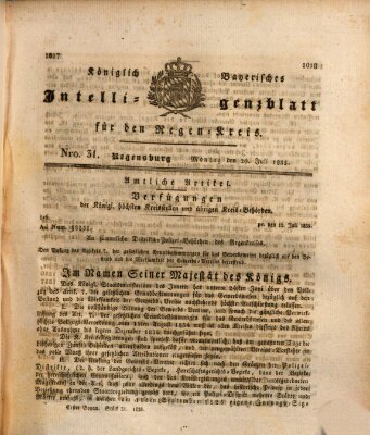 Königlich-baierisches Intelligenzblatt für den Regen-Kreis (Königlich bayerisches Intelligenzblatt für die Oberpfalz und von Regensburg) Montag 20. Juli 1835