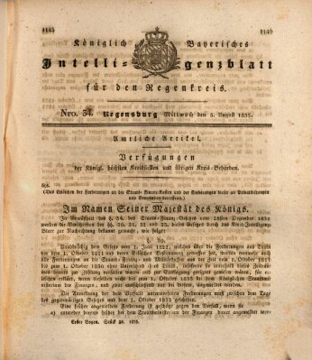 Königlich-baierisches Intelligenzblatt für den Regen-Kreis (Königlich bayerisches Intelligenzblatt für die Oberpfalz und von Regensburg) Mittwoch 5. August 1835