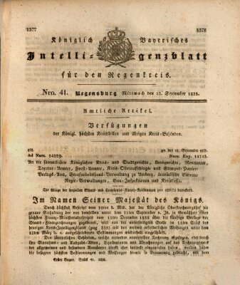 Königlich-baierisches Intelligenzblatt für den Regen-Kreis (Königlich bayerisches Intelligenzblatt für die Oberpfalz und von Regensburg) Mittwoch 23. September 1835