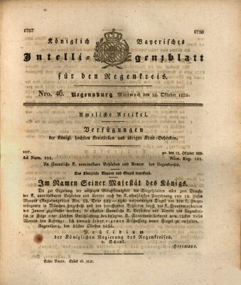 Königlich-baierisches Intelligenzblatt für den Regen-Kreis (Königlich bayerisches Intelligenzblatt für die Oberpfalz und von Regensburg) Mittwoch 28. Oktober 1835