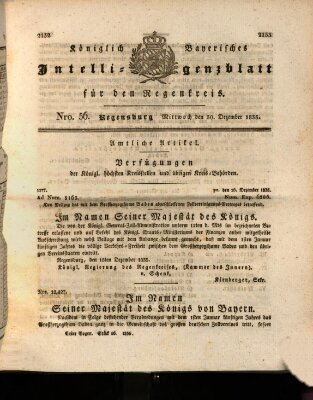 Königlich-baierisches Intelligenzblatt für den Regen-Kreis (Königlich bayerisches Intelligenzblatt für die Oberpfalz und von Regensburg) Mittwoch 30. Dezember 1835