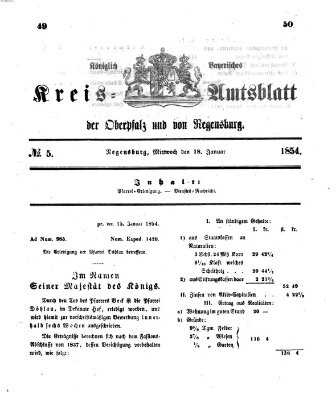 Königlich-bayerisches Kreis-Amtsblatt der Oberpfalz und von Regensburg (Königlich bayerisches Intelligenzblatt für die Oberpfalz und von Regensburg) Mittwoch 18. Januar 1854