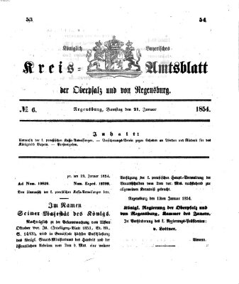 Königlich-bayerisches Kreis-Amtsblatt der Oberpfalz und von Regensburg (Königlich bayerisches Intelligenzblatt für die Oberpfalz und von Regensburg) Samstag 21. Januar 1854