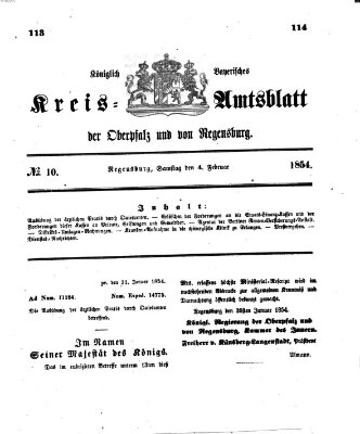 Königlich-bayerisches Kreis-Amtsblatt der Oberpfalz und von Regensburg (Königlich bayerisches Intelligenzblatt für die Oberpfalz und von Regensburg) Samstag 4. Februar 1854