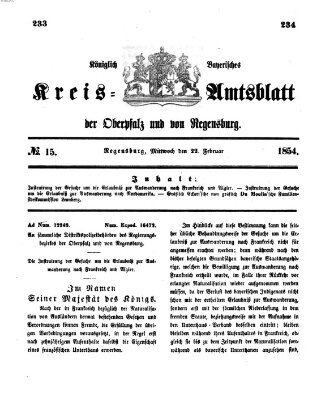 Königlich-bayerisches Kreis-Amtsblatt der Oberpfalz und von Regensburg (Königlich bayerisches Intelligenzblatt für die Oberpfalz und von Regensburg) Mittwoch 22. Februar 1854