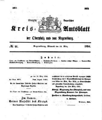 Königlich-bayerisches Kreis-Amtsblatt der Oberpfalz und von Regensburg (Königlich bayerisches Intelligenzblatt für die Oberpfalz und von Regensburg) Mittwoch 15. März 1854