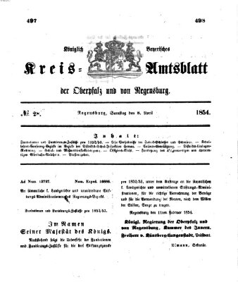 Königlich-bayerisches Kreis-Amtsblatt der Oberpfalz und von Regensburg (Königlich bayerisches Intelligenzblatt für die Oberpfalz und von Regensburg) Samstag 8. April 1854