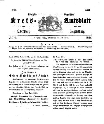 Königlich-bayerisches Kreis-Amtsblatt der Oberpfalz und von Regensburg (Königlich bayerisches Intelligenzblatt für die Oberpfalz und von Regensburg) Mittwoch 12. April 1854