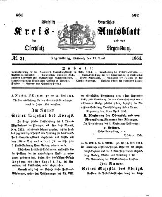 Königlich-bayerisches Kreis-Amtsblatt der Oberpfalz und von Regensburg (Königlich bayerisches Intelligenzblatt für die Oberpfalz und von Regensburg) Mittwoch 19. April 1854
