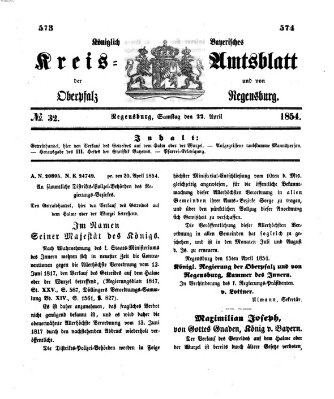 Königlich-bayerisches Kreis-Amtsblatt der Oberpfalz und von Regensburg (Königlich bayerisches Intelligenzblatt für die Oberpfalz und von Regensburg) Samstag 22. April 1854