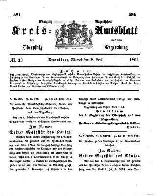 Königlich-bayerisches Kreis-Amtsblatt der Oberpfalz und von Regensburg (Königlich bayerisches Intelligenzblatt für die Oberpfalz und von Regensburg) Mittwoch 26. April 1854