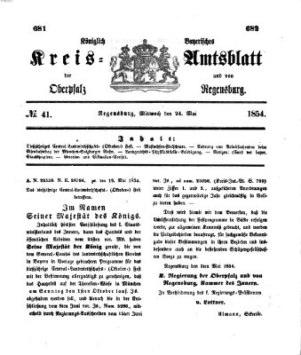 Königlich-bayerisches Kreis-Amtsblatt der Oberpfalz und von Regensburg (Königlich bayerisches Intelligenzblatt für die Oberpfalz und von Regensburg) Mittwoch 24. Mai 1854