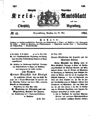 Königlich-bayerisches Kreis-Amtsblatt der Oberpfalz und von Regensburg (Königlich bayerisches Intelligenzblatt für die Oberpfalz und von Regensburg) Samstag 27. Mai 1854