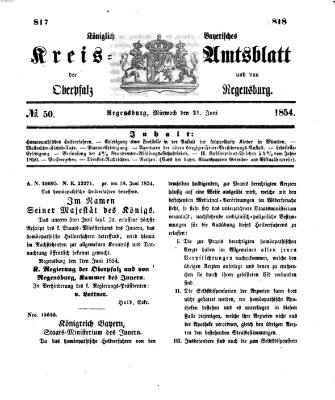 Königlich-bayerisches Kreis-Amtsblatt der Oberpfalz und von Regensburg (Königlich bayerisches Intelligenzblatt für die Oberpfalz und von Regensburg) Mittwoch 21. Juni 1854