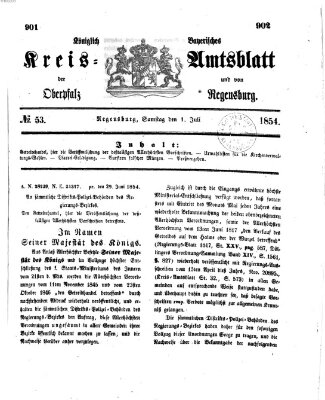 Königlich-bayerisches Kreis-Amtsblatt der Oberpfalz und von Regensburg (Königlich bayerisches Intelligenzblatt für die Oberpfalz und von Regensburg) Samstag 1. Juli 1854