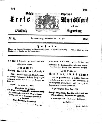 Königlich-bayerisches Kreis-Amtsblatt der Oberpfalz und von Regensburg (Königlich bayerisches Intelligenzblatt für die Oberpfalz und von Regensburg) Mittwoch 12. Juli 1854