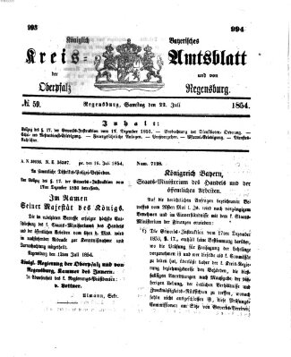 Königlich-bayerisches Kreis-Amtsblatt der Oberpfalz und von Regensburg (Königlich bayerisches Intelligenzblatt für die Oberpfalz und von Regensburg) Samstag 22. Juli 1854